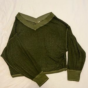 Free people size large green off the shoulder sheer long sleeve top!